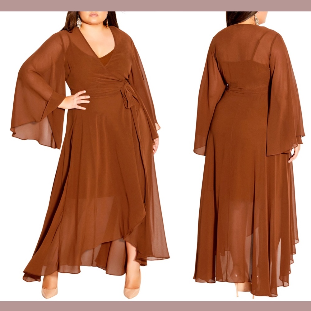 NWD $129 City Chic [ XS/14W ] Fleetwood Long Sleeve‎ Wrap Dress in Ginger